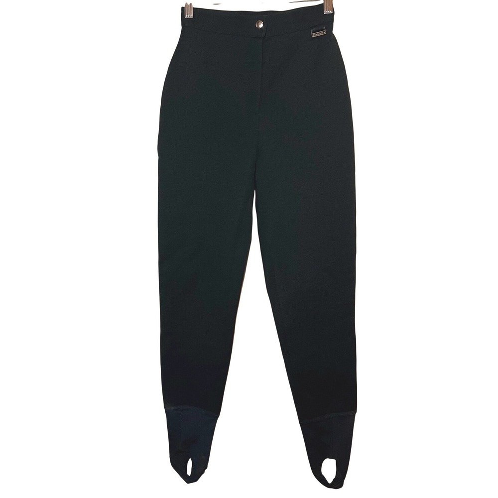 Vintage Edelweiss Black Stirrup Ski Pants Schoeller Wool Blend High Waist Womens